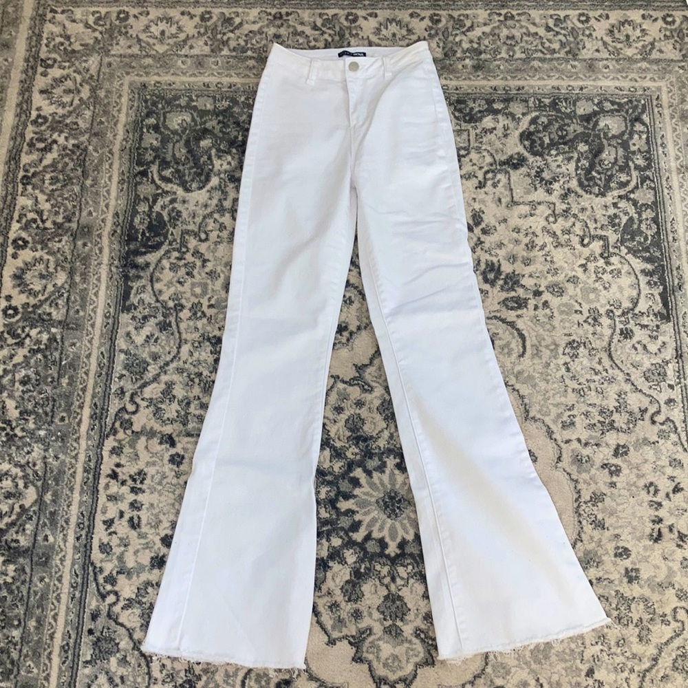 Flare leg high waisted white jeans
